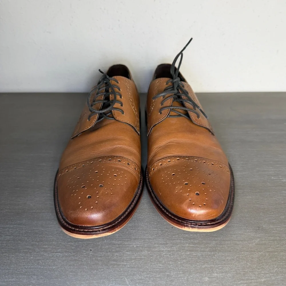 Joseph Abboud Mens Brown Italian Leather Brogue Oxford Dress Shoes Size 9.5 4HFU